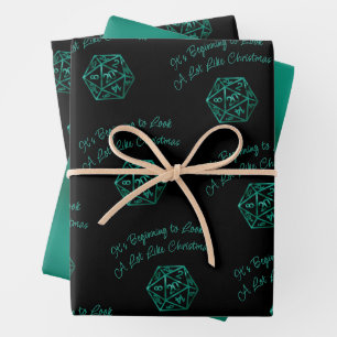 RPG Critmas   Blauwgroen groene tafelblad retro ga Inpakpapier Vel