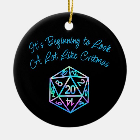 RPG Critmas | Holo Fantasy Tafelblad Gamer Dice Keramisch Ornament (Voorkant)