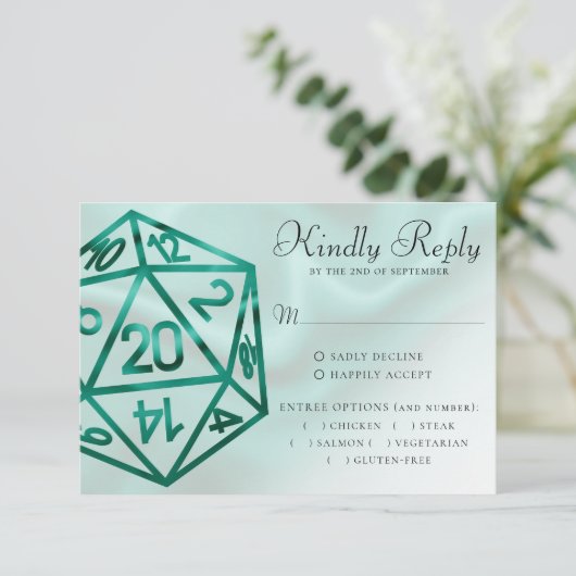 RPG Dice | Emerald Fantasy tafelblad gamer Entree RSVP Kaartje (Staand voorkant)