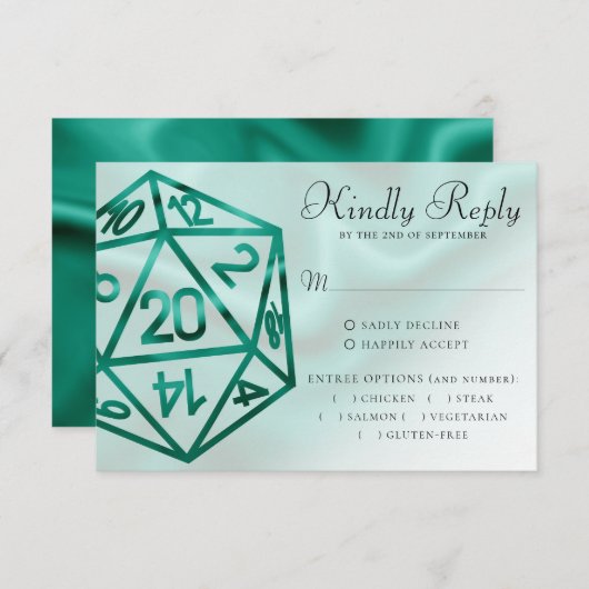 RPG Dice | Emerald Fantasy tafelblad gamer Entree RSVP Kaartje (Voorkant / Achterkant)