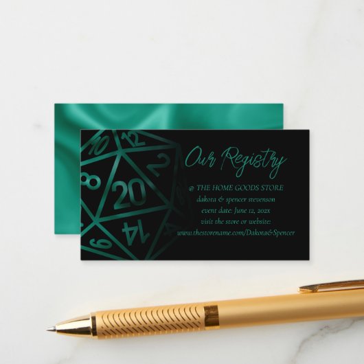 RPG Dice | Emerald Fantasy Tafelblad Gamer Registr Informatiekaartje (Voorkant / Achterkant in situ)