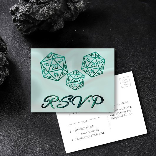 RPG Dice | Emerald Fantasy tafelblad gamer RSVP Uitnodiging Briefkaart