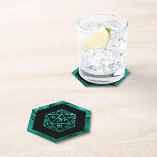 RPG Dice | Emerald Fantasy tafelblad Retro Gamer Kartonnen Onderzetters (Insitu)