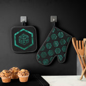 RPG Dice | Emerald Fantasy tafelblad Retro Gamer Ovenwant & Pannenlap Set