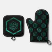 RPG Dice | Emerald Fantasy tafelblad Retro Gamer Ovenwant & Pannenlap Set (Voorkant)