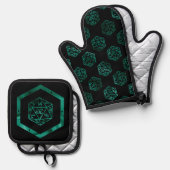 RPG Dice | Emerald Fantasy tafelblad Retro Gamer Ovenwant & Pannenlap Set (Voorkant / Achterkant)