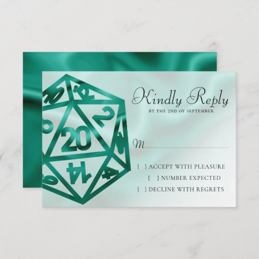 RPG Dice | Emerald Fantasy tafelblad Retro Gamer RSVP Kaartje (Voorkant / Achterkant)