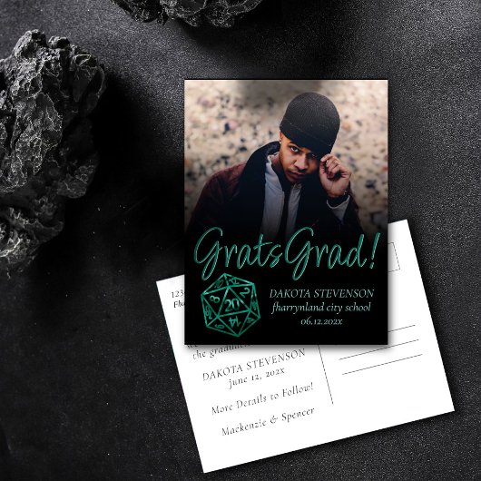 RPG Dice | Emerald Tabletop Retro Gamer Afstuderen Aankondigingskaart