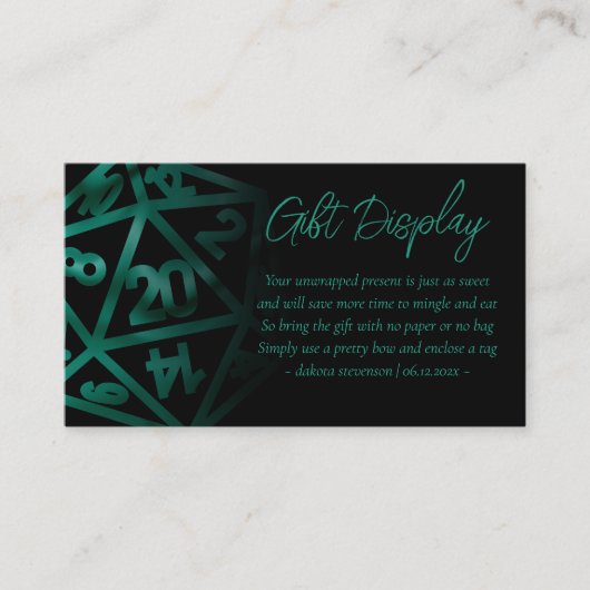 RPG Dice | Emerald Tafelblad Gamer Gifts on Displa Informatiekaartje (Voorkant)