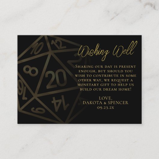 RPG Dice | Gold Fantasy tafelblad wenst goed Informatiekaartje (Voorkant)