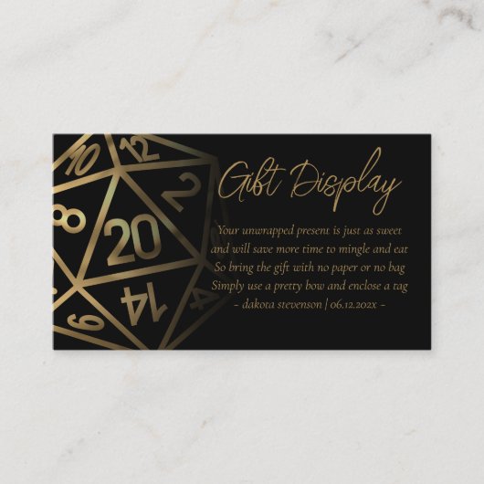 RPG Dice | Gouden Fantasy tafelblad geschenken op Informatiekaartje (Voorkant)