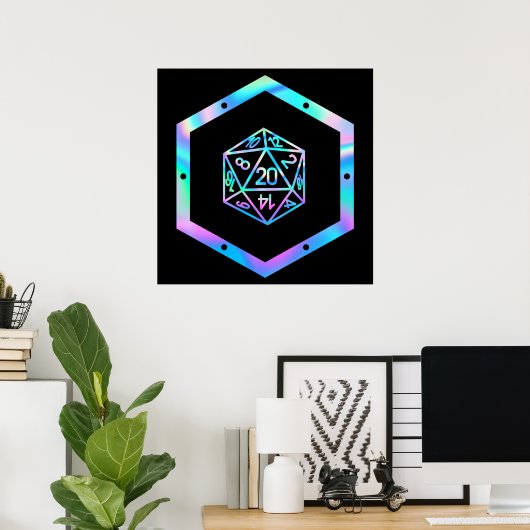 RPG Dice | Holo Fantasy Retro Tafelblad PnP Gamer Poster (Thuiskantoor)