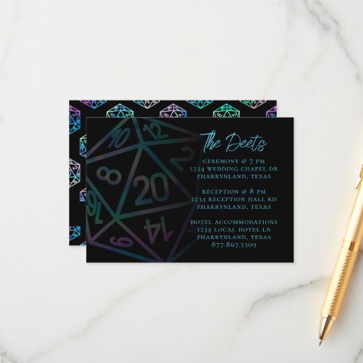 RPG Dice | Holo Fantasy Tafelblad Gastgegevens Informatiekaartje (Voorkant / Achterkant in situ)