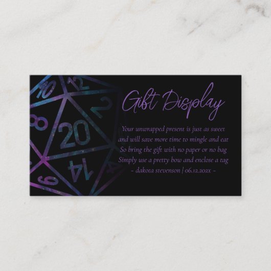 RPG Dice | Nebula Fantasy Tafelblad Cadeau op Weer Informatiekaartje (Voorkant)