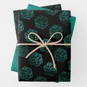 RPG Dobbelstenen   Emerald Fantasy Tafelblad Retro Inpakpapier Vel