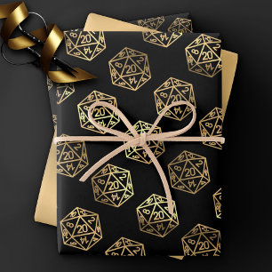 RPG Dobbelstenen   Gouden Fantasy Retro Tafelblad  Inpakpapier Vel