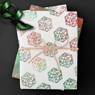 RPG Dobbelstenen   Kerstmis Fantasy Retro Tafelbla Inpakpapier Vel