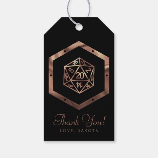 RPG Dobbelstenen | Koperen Tafelblad Rollenspeler  Cadeaulabel (Voorkant)