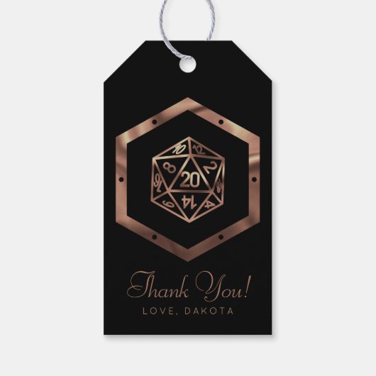 RPG Dobbelstenen | Koperen Tafelblad Rollenspeler  Cadeaulabel (Achterkant)