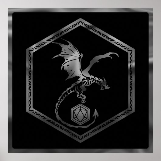 RPG Dragon | Fantasy Tabletop Retro PnP Gamer Dice Poster (Voorkant)