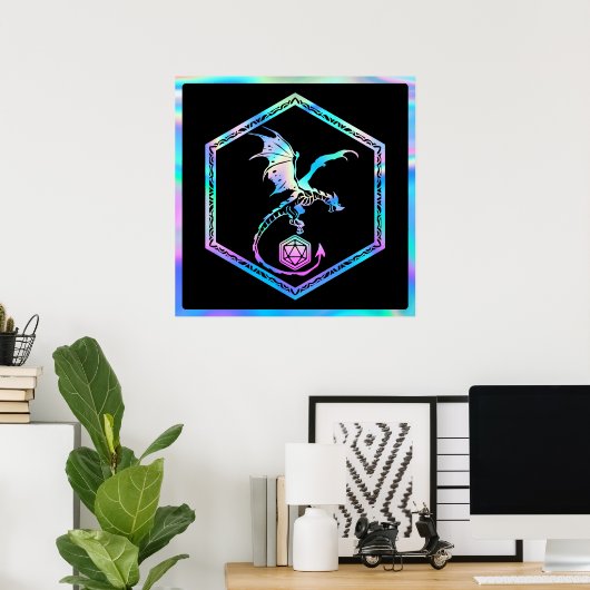 RPG Dragon | Holo Fantasy tafelblad PnP Gamer Dice Poster (Thuiskantoor)