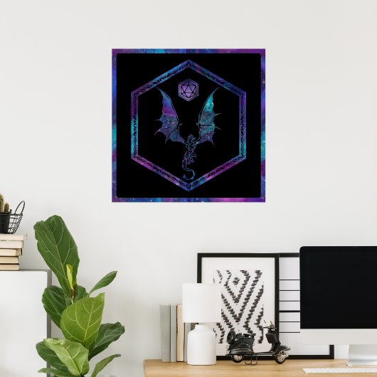 RPG Dragon | Nebula Fantasy Tafelblad Gamer Dice Poster (Thuiskantoor)