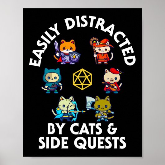 Rpg Gamer Cats Side Quest Funny Nerd Adhd Cat Men  Poster (Voorkant)