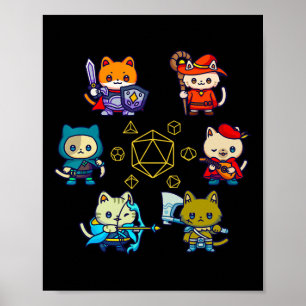 Rpg Gamer Katten D20 Dobbelsteen Nerdy Geek Kat Ma Poster
