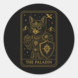 Rpg Gamer Paladin D20 Dobbelstenen Nerdy Geek Kat Ronde Sticker