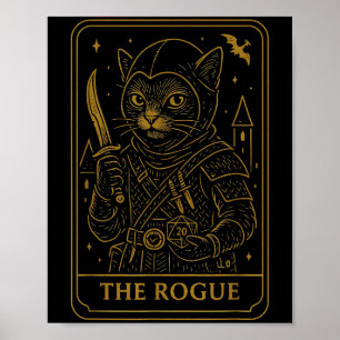 Rpg Gamer Rogue D20 Dobbelsteen Nerdy Geek Kat Man Poster