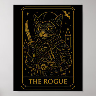 Rpg Gamer Rogue D20 Dobbelsteen Nerdy Geek Kat Man Poster