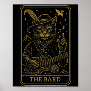 RPG Gamer The Bard D20 Dice Nerdy Geek Cat Mannen  Poster
