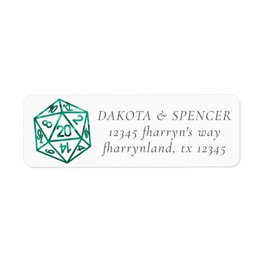 RPG Green Dice | Fantasy Tabletop PnP-adres Etiket (Voorkant)