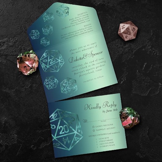RPG Luxe | Blauwgroen Sheen Fantasy tafelblad game All In One Uitnodiging