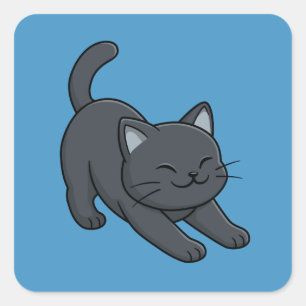Rrekkende Zwarte Kat op Blauwe Achtergrond Vierkante Sticker