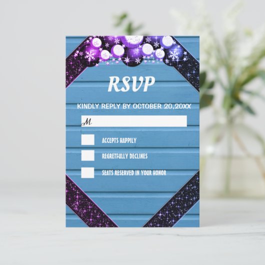 Rstic Blue Wood Paars Glitter Bright Bulb Light RSVP Kaartje (Staand voorkant)
