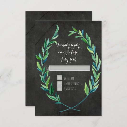 RSVP 4 Carré Wiron Olive Leaf Branch Chalkboard (Devant / Derrière)