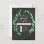 RSVP 4 Carré Wiron Olive Leaf Branch Chalkboard<br><div class="desc">Fond de style tableau de bord. Carte de réponse RSVP correspondant qui FITS INVITATIONS CARRÉES OU RONDES pour envoyer à la mariée (comprend des enveloppes blanches gratuites). Intemporel. Simple. Moderne. Spectacle sur papier Kraft pour l'invitation parfaite à un mariage de style vert. Belle pour un mariage dans un jardin luxuriant...</div>