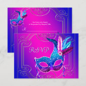 RSVP à la soirée masquerade rose chaud violet (Devant / Derrière)