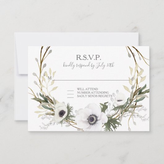RSVP Anemone Floral BOHO Twig Krans Waterverf Kaartje (Voorkant)