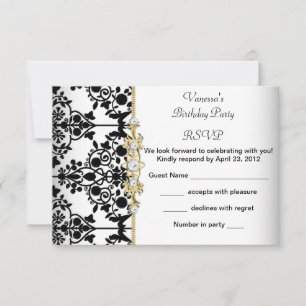 RSVP Anniversaire Damassé Or Noir Blanc Floral