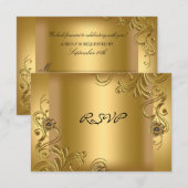 RSVP Anniversaire Soirée Or Élégant Sur Or Floral  (Devant / Derrière)