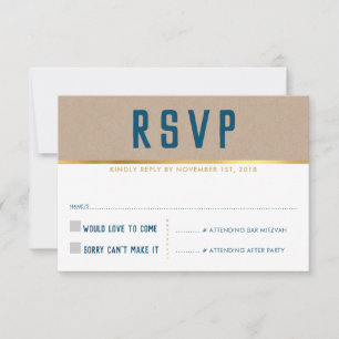 RSVP ANTWOORD KAART smart bold type gold kraft blu