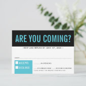 RSVP-ANTWOORD leuk vet blok zwart turquoise blauw RSVP Kaartje (Staand voorkant)