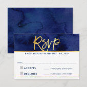 RSVP ANTWOORD modern blauwe aquarel gouden schrift (Voorkant / Achterkant)