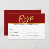 RSVP-ANTWOORD modern donkerrood bordeauxrood goud RSVP Kaartje (Voorkant / Achterkant)