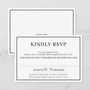 RSVP ANTWOORD REACTIE eenvoudig minimale rand zwar Kaart