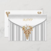 RSVP antwoord Reactie Elegant White Gold Pearl (Voorkant / Achterkant)