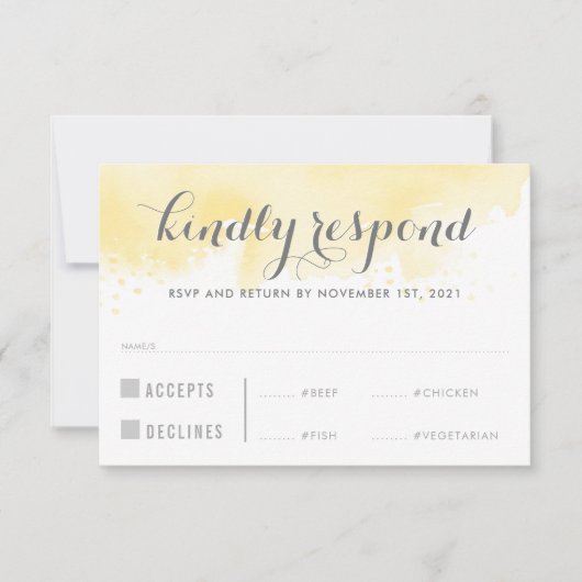 RSVP ANTWOORD REACTIE geel waterverf maaltijden (Voorkant)