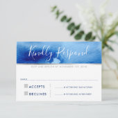 RSVP ANTWOORD REACTIE KAART zilverblauwe waterverf (Staand voorkant)
